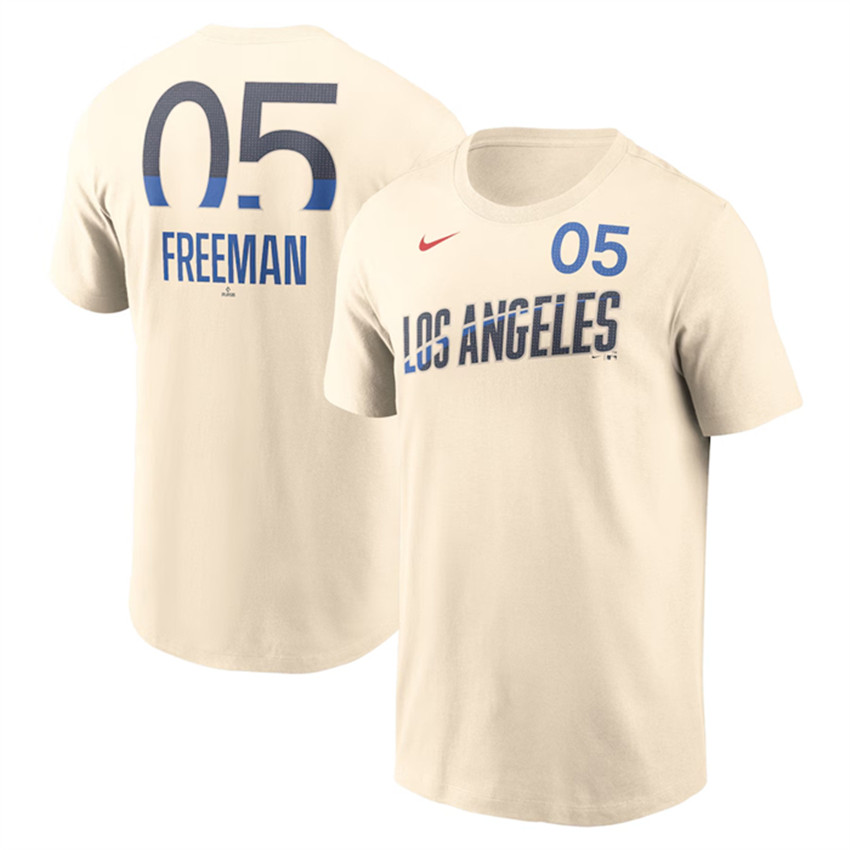 Men's Cream Los Angeles Dodgers #5 Freddie Freeman 2024 City Connect Fuse Name & Number T-Shirt